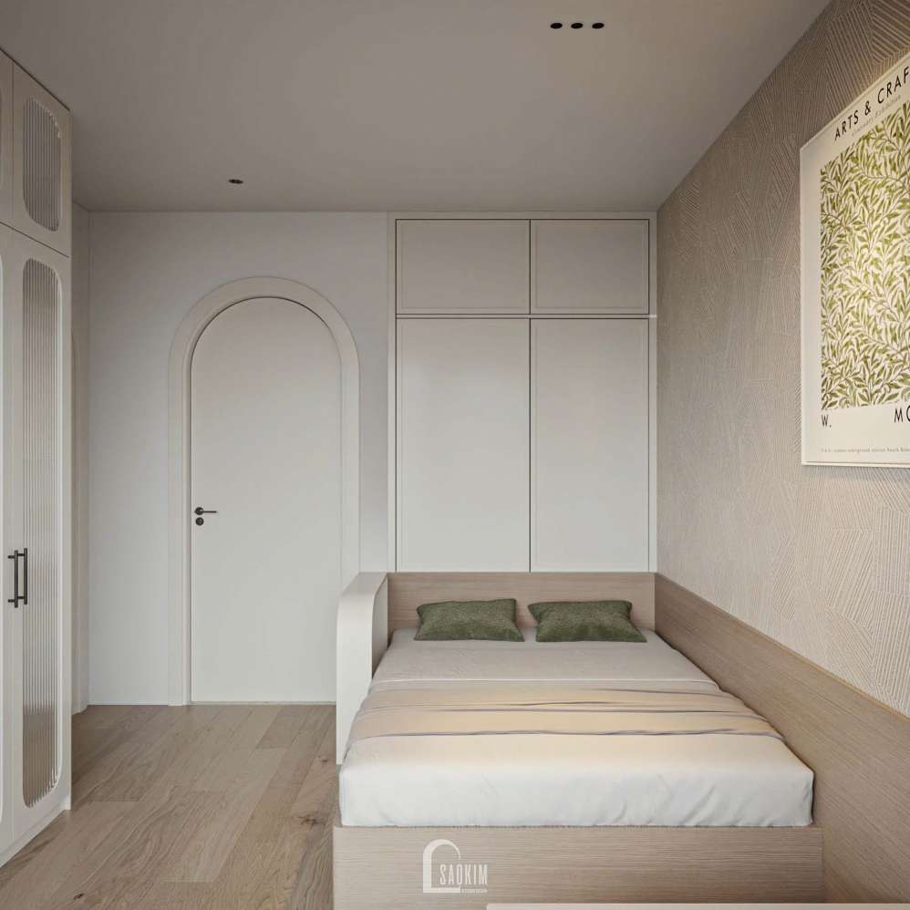 Thiết kế nội thất phòng ngủ 2 mang phong cách Hiện đại mix Japandi tại căn hộ Masteri Vinhomes Ocean Park 

